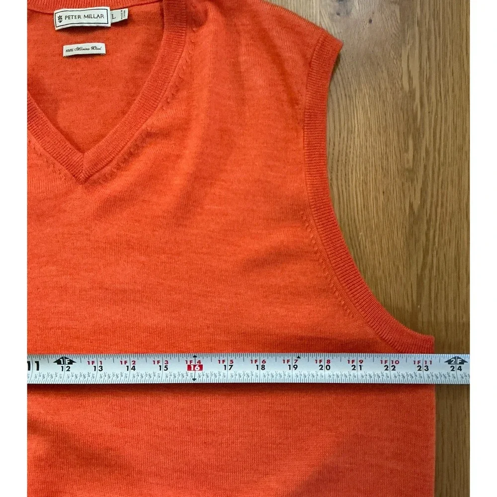 Peter Millar Merino‎ Wool Sweater Vest Mens Large Coral Orange V-Neck